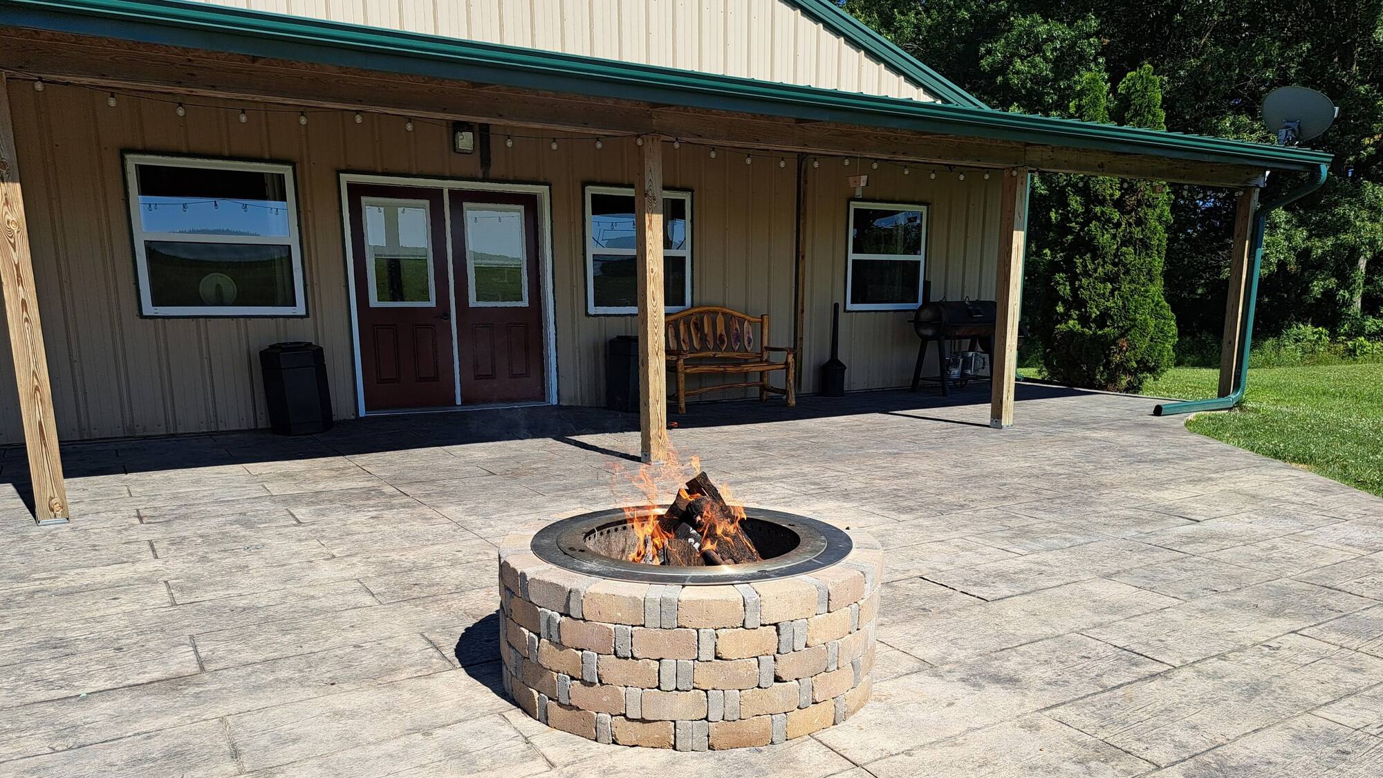 Fire pit on the concrete patio